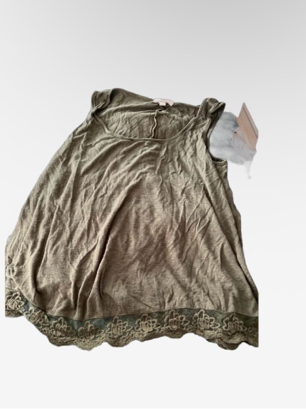 Source Unknown Olive Green Lace-Trim Scoop Neck Tank
